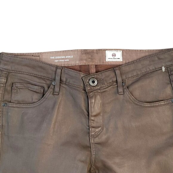 AG Adriano Goldschmied Women's Sz 27 Faux Leather Brown Skinny Ankle Legging - Picture 3 of 6